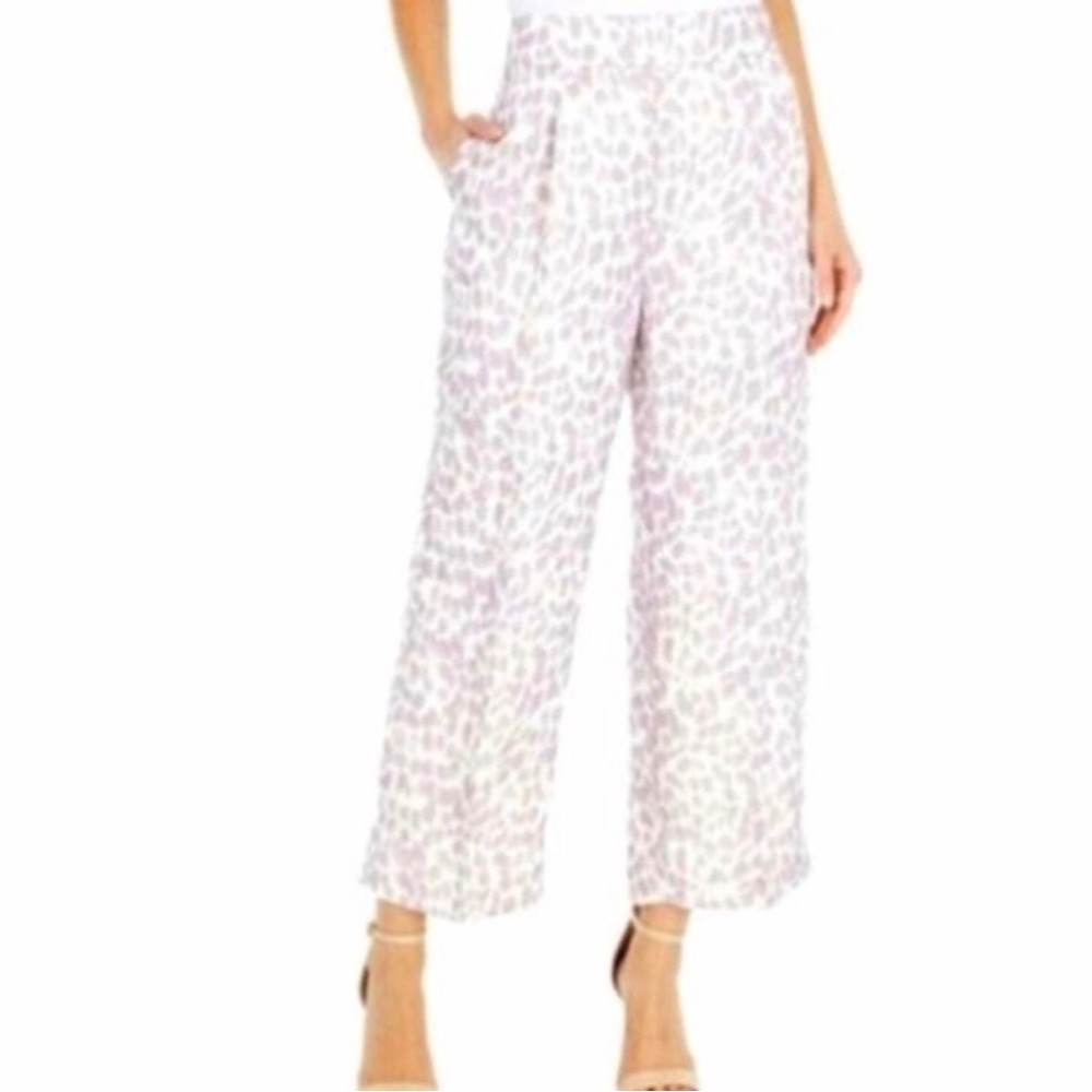 - J Crew  linen blend wide leg pants in lilac giraffe print NEW with TAG